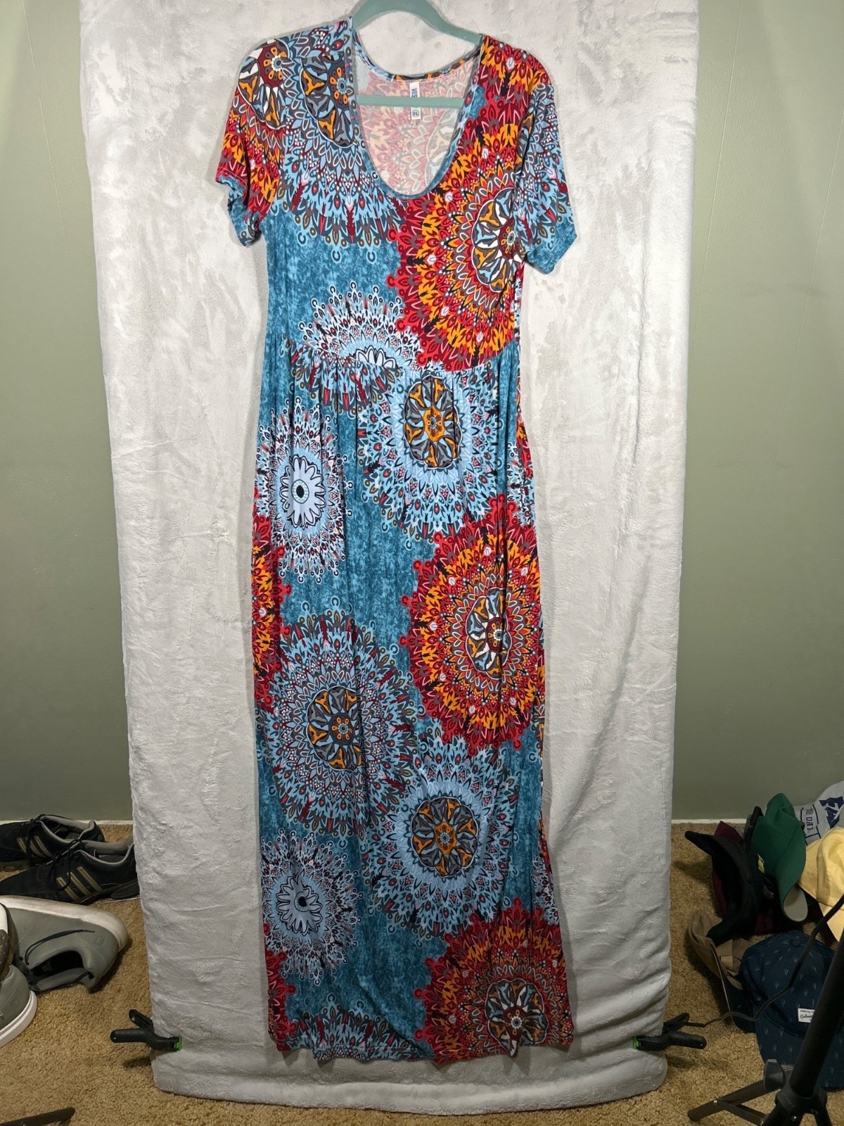 Bohemian Maxi Dress With Vivid Mandala Print Wishon XL Lightweight & Breathable