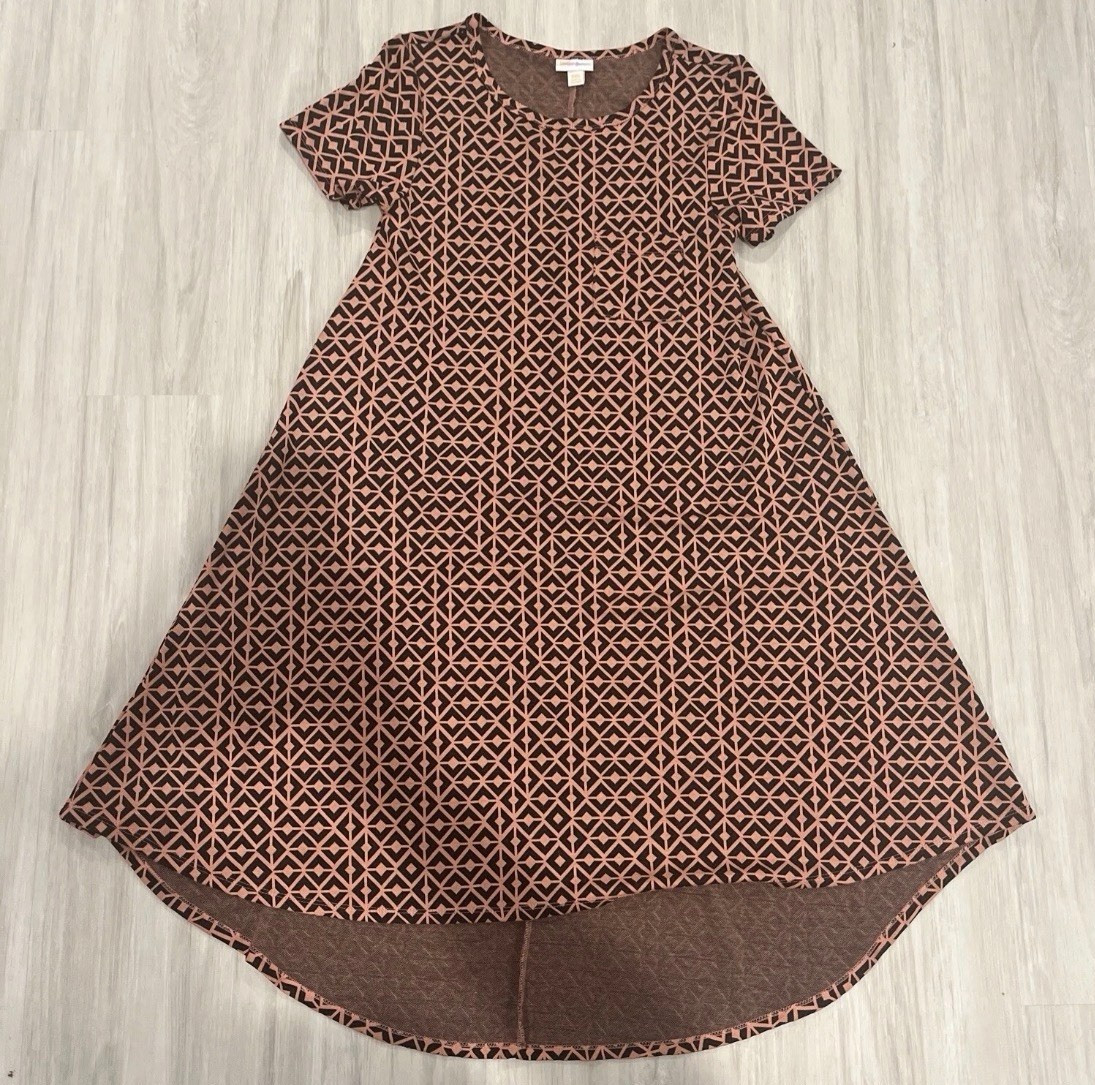 LuLaRoe Women’s Brown & Cream Geometric Knit Round Neck Hi-Low Dress XXS