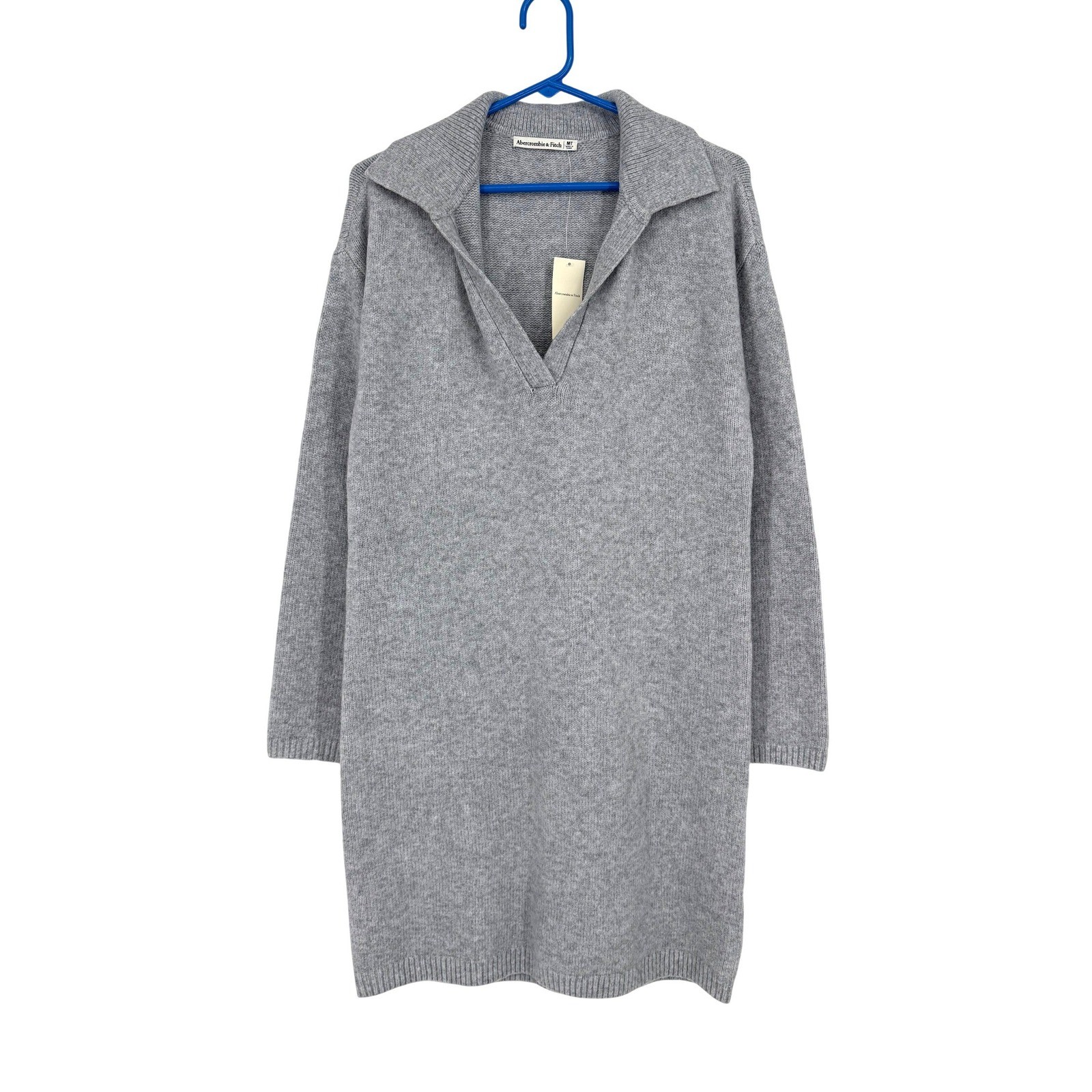 NEW Abercrombie & Fitch Heather Grey Polo Sweater Dress Wool Blend Medium Tall