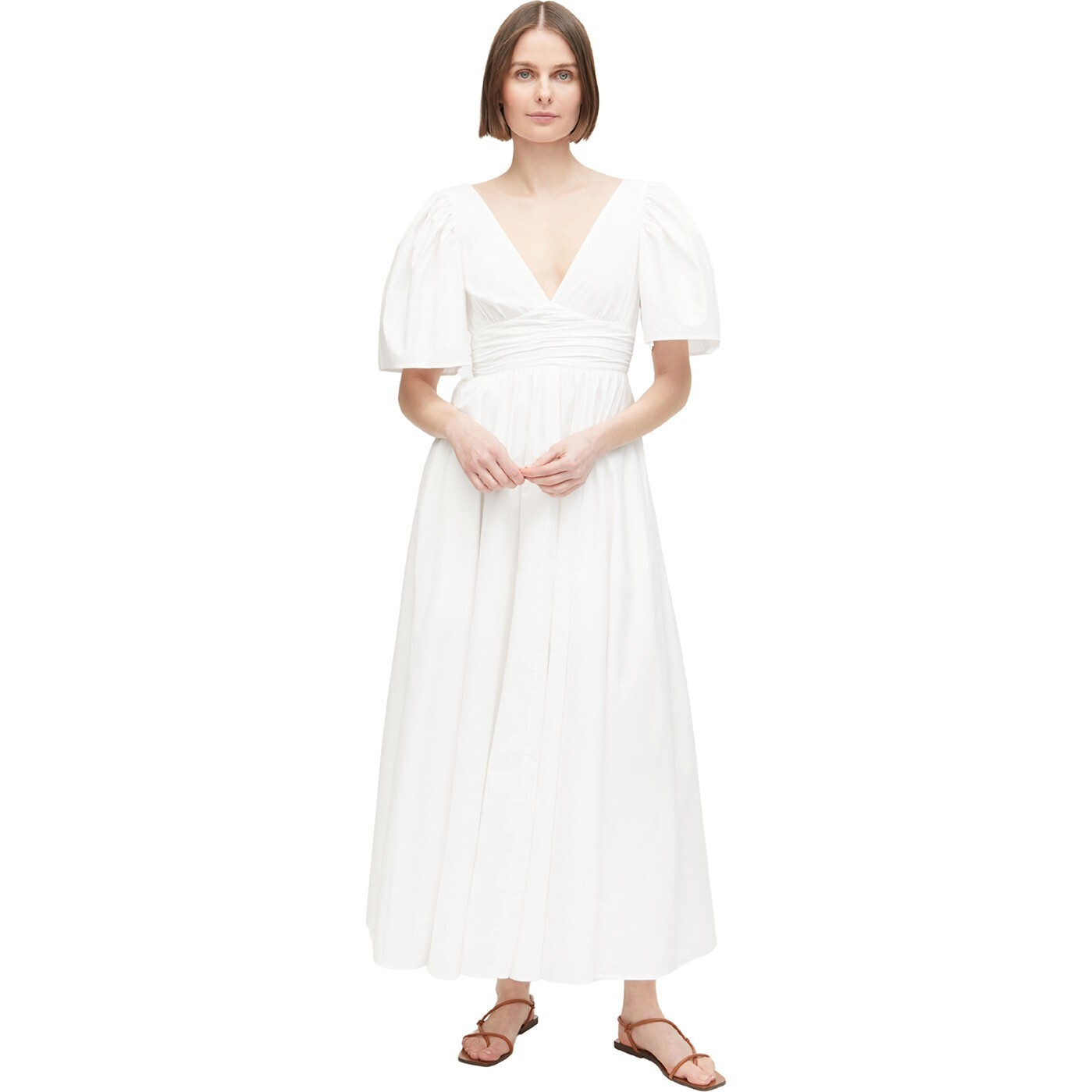 Rhode Resort Margot Puff-Sleeve Poplin Midi Dress S 4 Women’s Casual NEW 40975