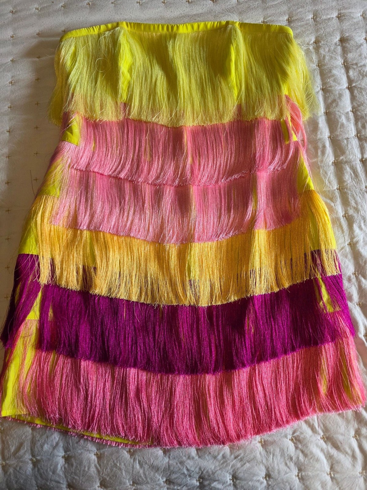 Milly Multi-Color Tiered Fringe Strapless Mini Dress