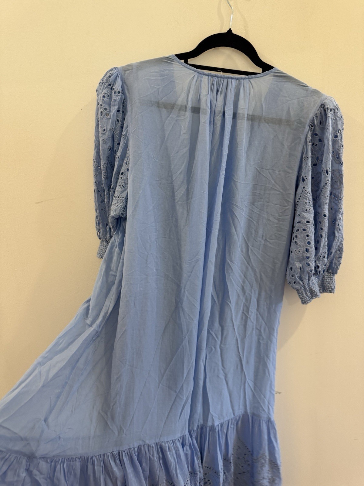 Husk Baby Blue Button Up Smock Dress With Eyelet Ballon Sleeves And Hem Size 16