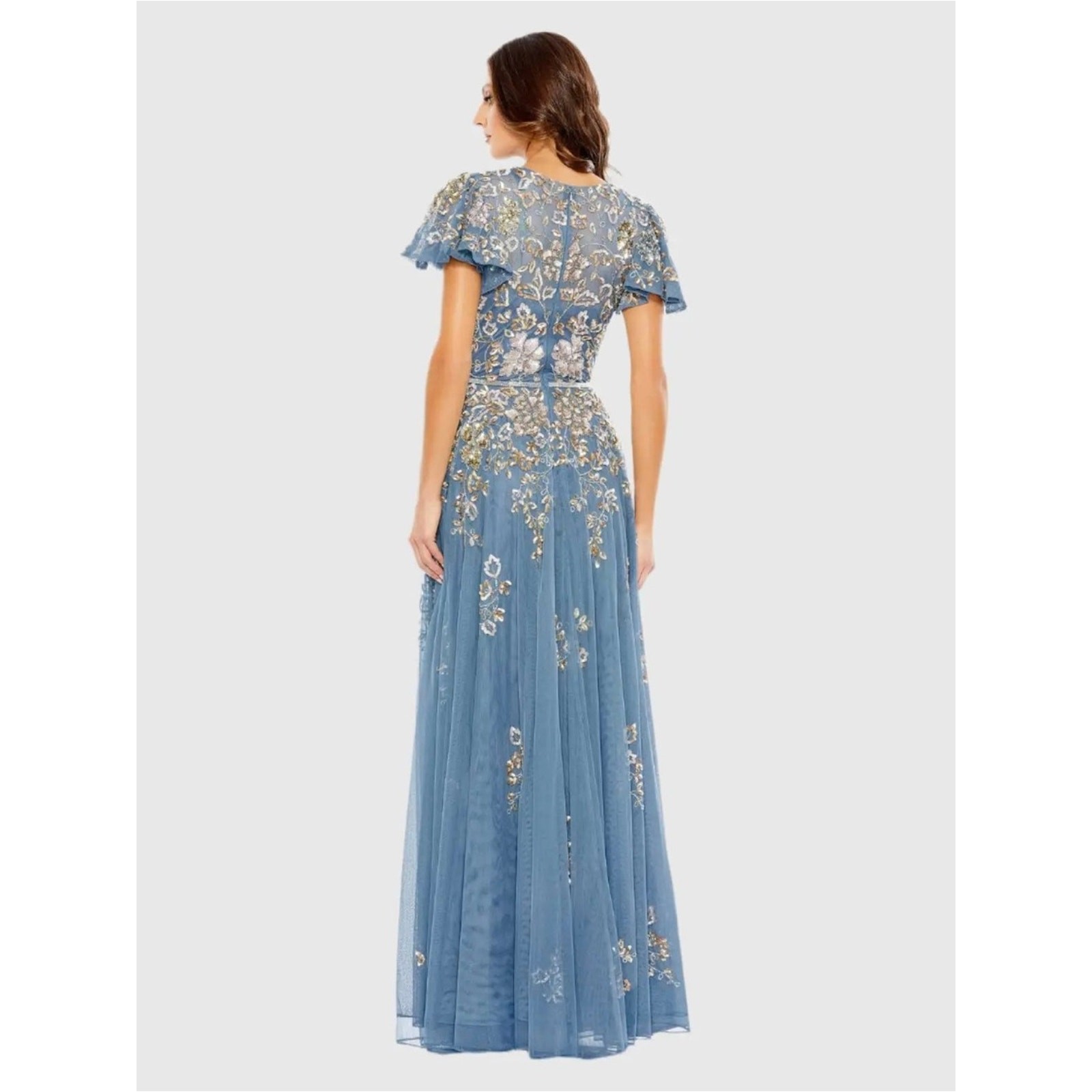 Mac Duggal 5717 Blue Embellished Butterfly Sleeve High Neck Gown Size 18 NWT