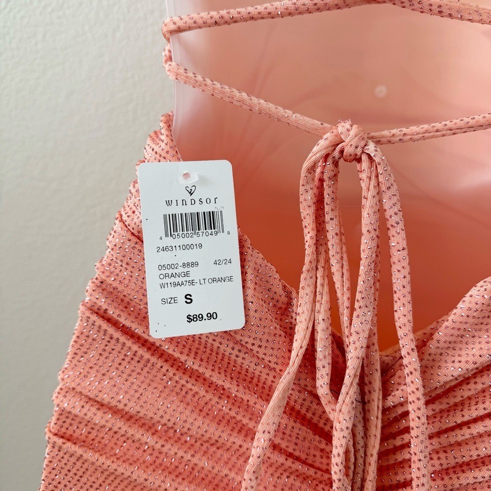 NWT Windsor Coral Orange Rylie Glitter Lace-Up Column Long Maxi Formal Dress