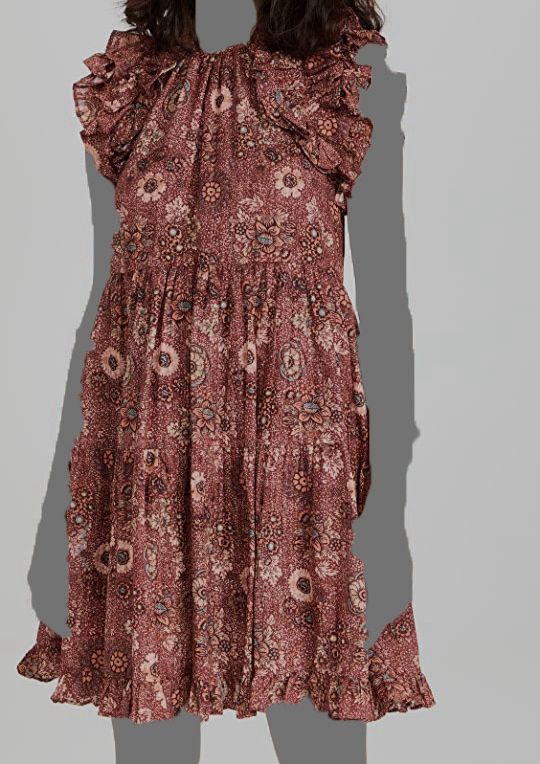 $375 Ulla Johnson Women’s Brown Floral Ruffle Adele A-Line Dress Size 6
