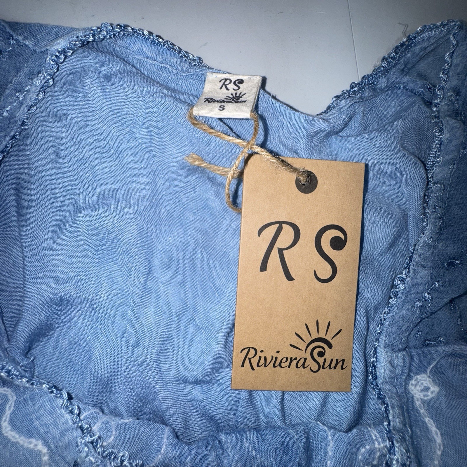 Riviera Sun Light Blue Embroidered Floral Sun Dress NWT Women’s Size S