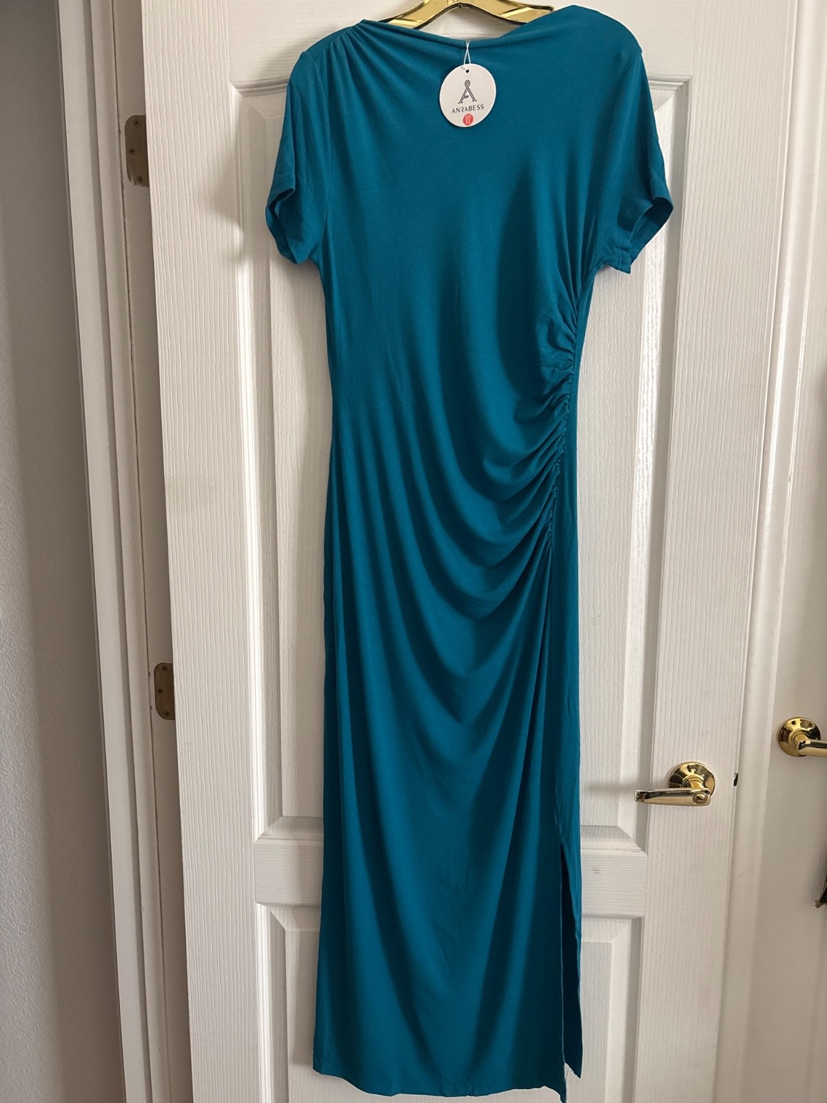 Anrabess maxi dress with ruching, teal size XL