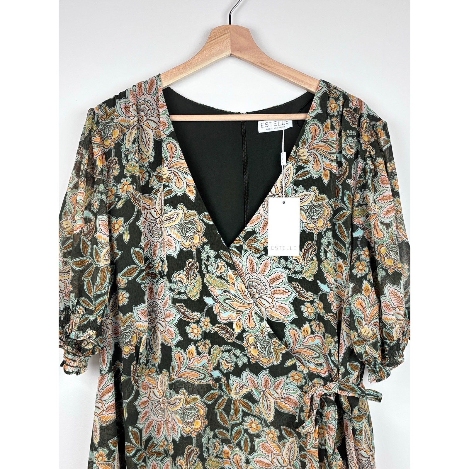 Estelle Plus Size Floral Wrap Midi Dress 3X NWT Black Paisley Chiffon