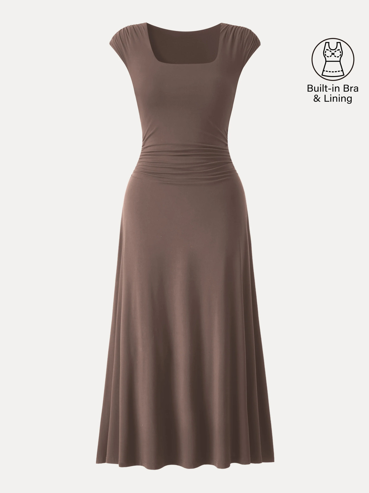 SkinKiss Cooling Square Neck Ruched Midi Bra Dress-OGLmove|118867