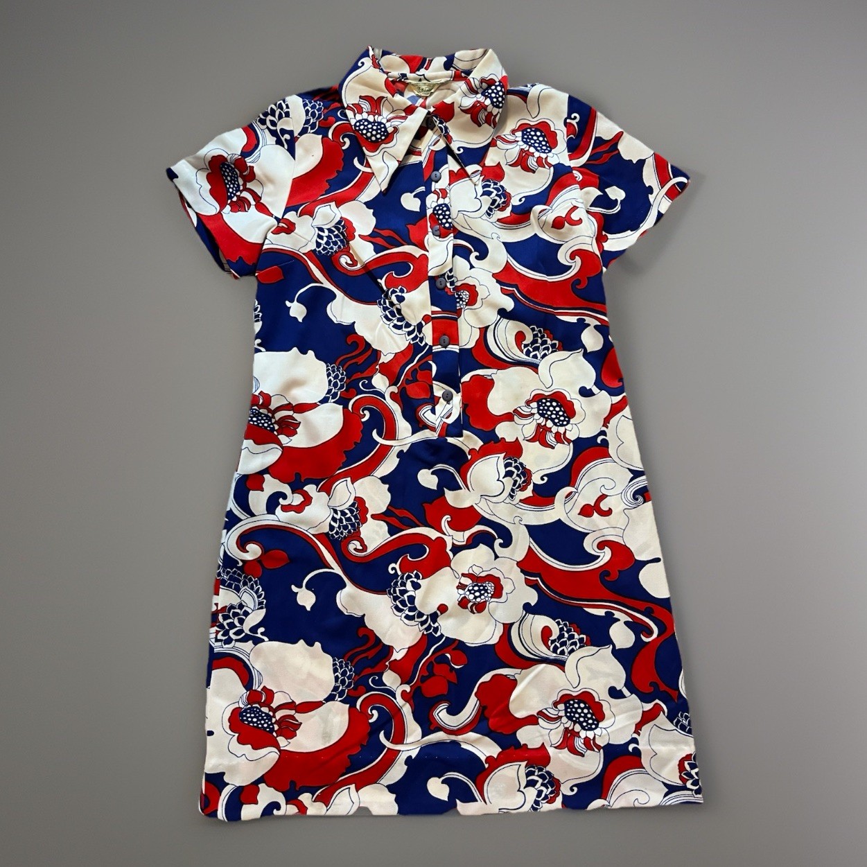 Vintage Dutchmaid (looks To fit Size L ? Photos) Navy Floral Babydoll Dress