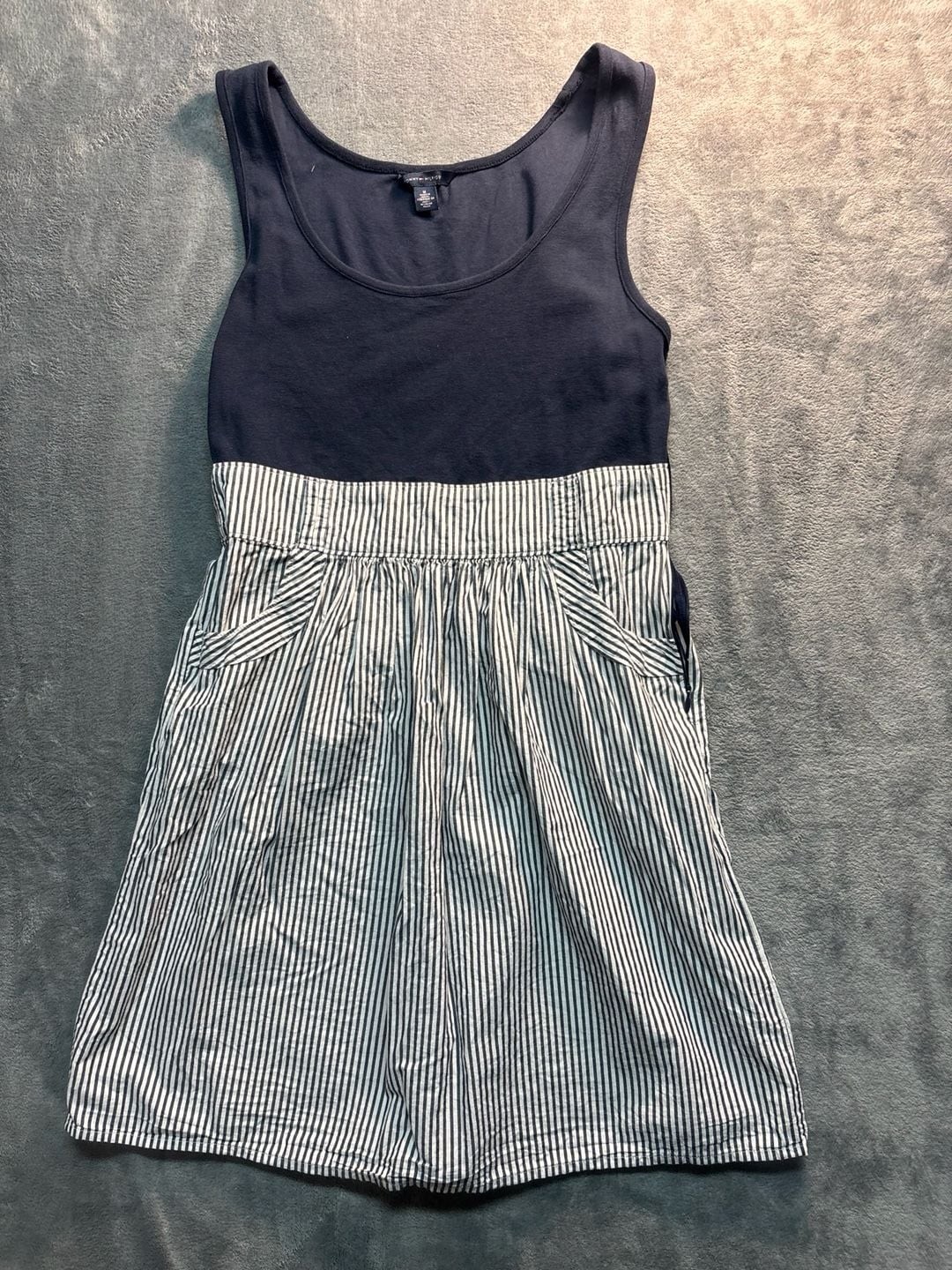 TOMMY HILFIGER Blue Stripe Sleeveless Dress Size M Casual Elastic Waist