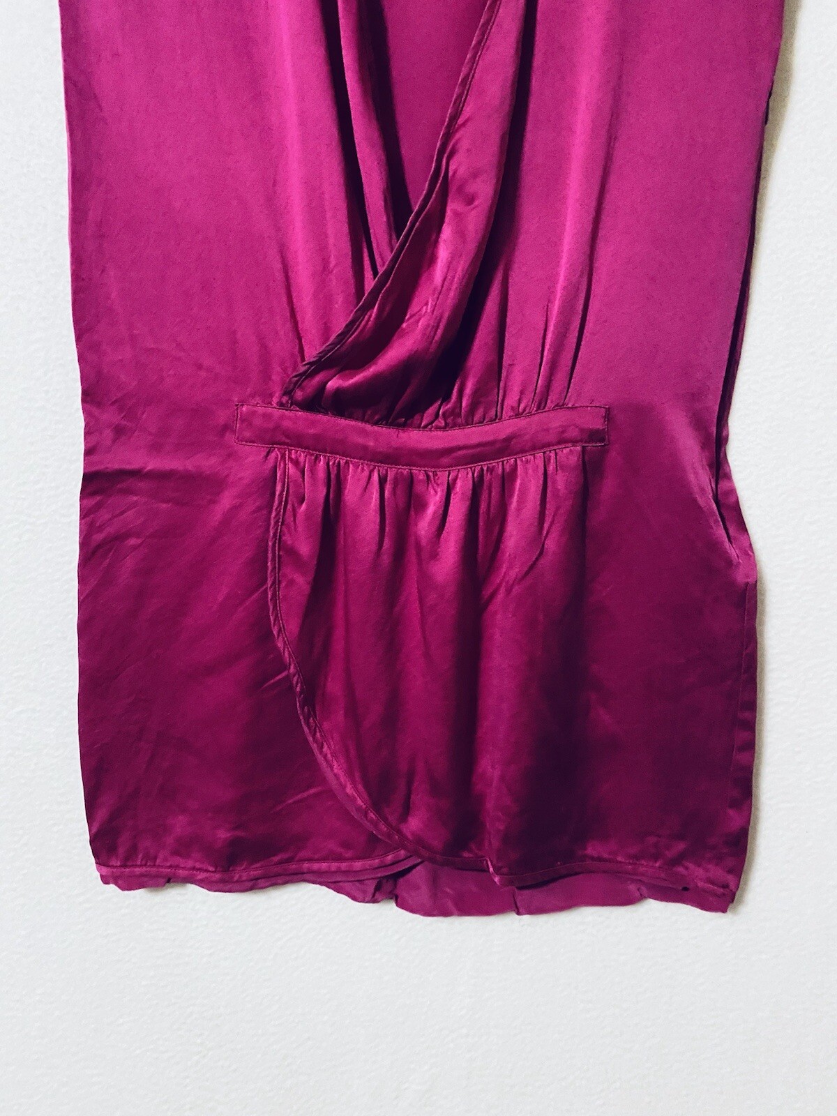 Madison Marcus Womens XS Cap Sleeve Faux Wrap Silk Dress Deep V Neck Pink Boho