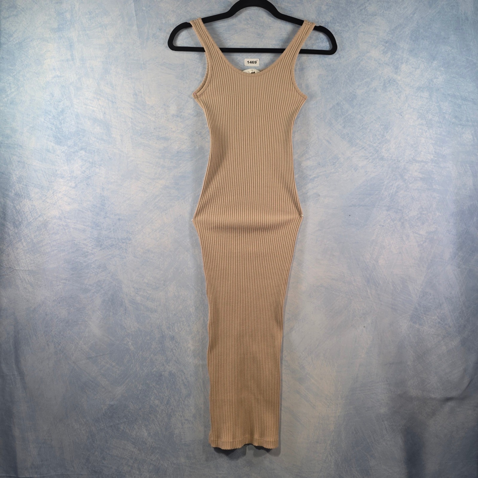 HM Ribbed Knit Midi Dress Tan Beige Sleeveless Bodycon Scoop Neck XS