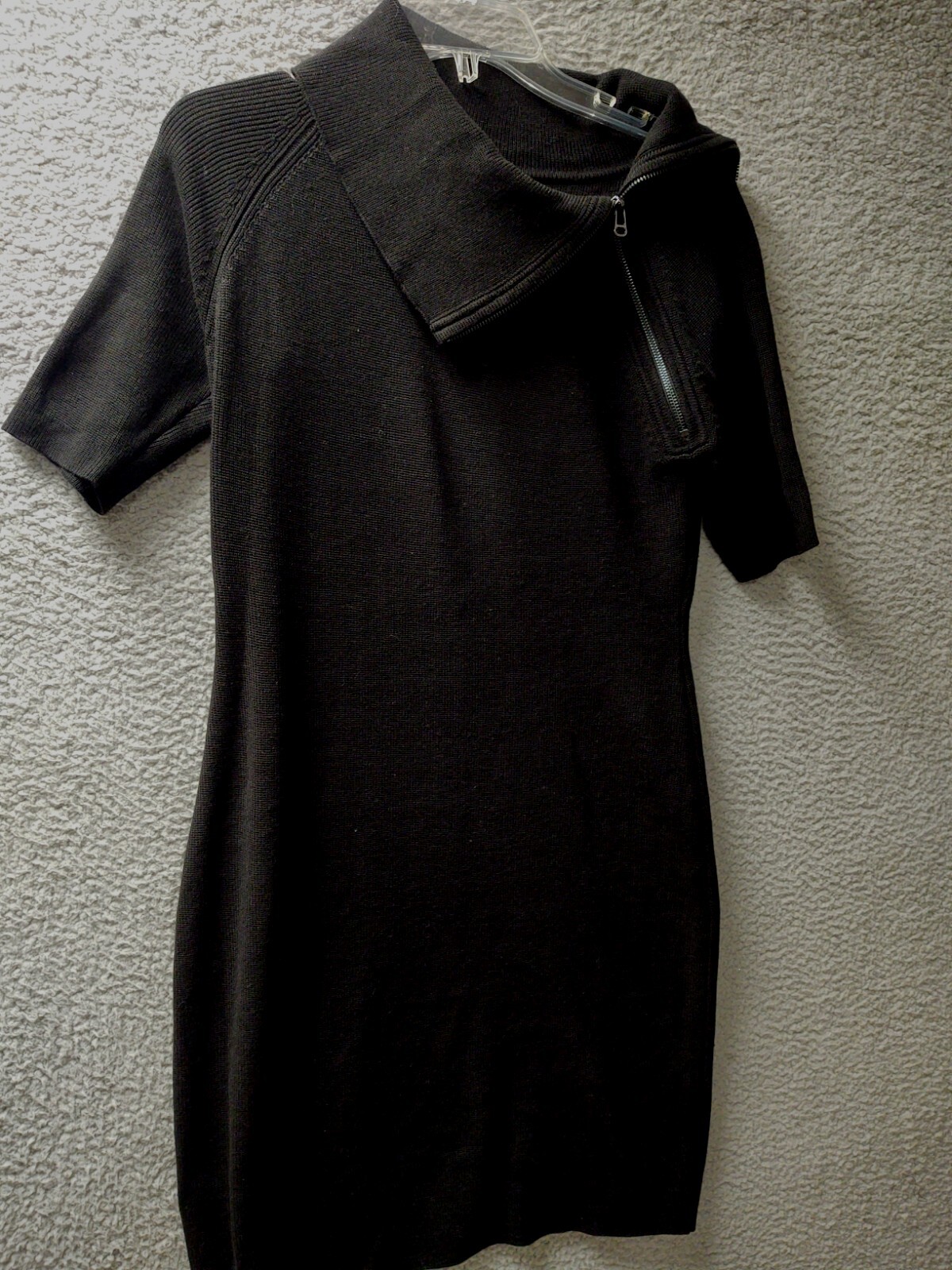 Calvin Klein Womens Sweater Dress Medium Black Fold Over Zip Collar