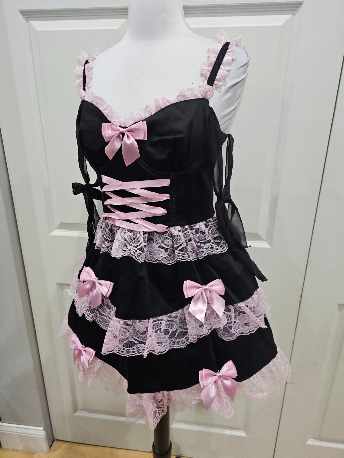 Dolls Kill Widow Thank Goth For You Black Pink Lace Tutu Lolita Mini Dress S
