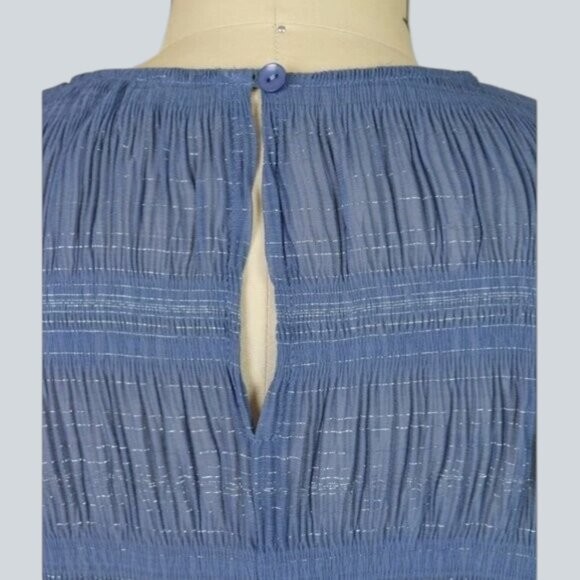 POOKIE & SEBASTIAN Crinkle Stripe Blue Long Sleeve Dress Size Large