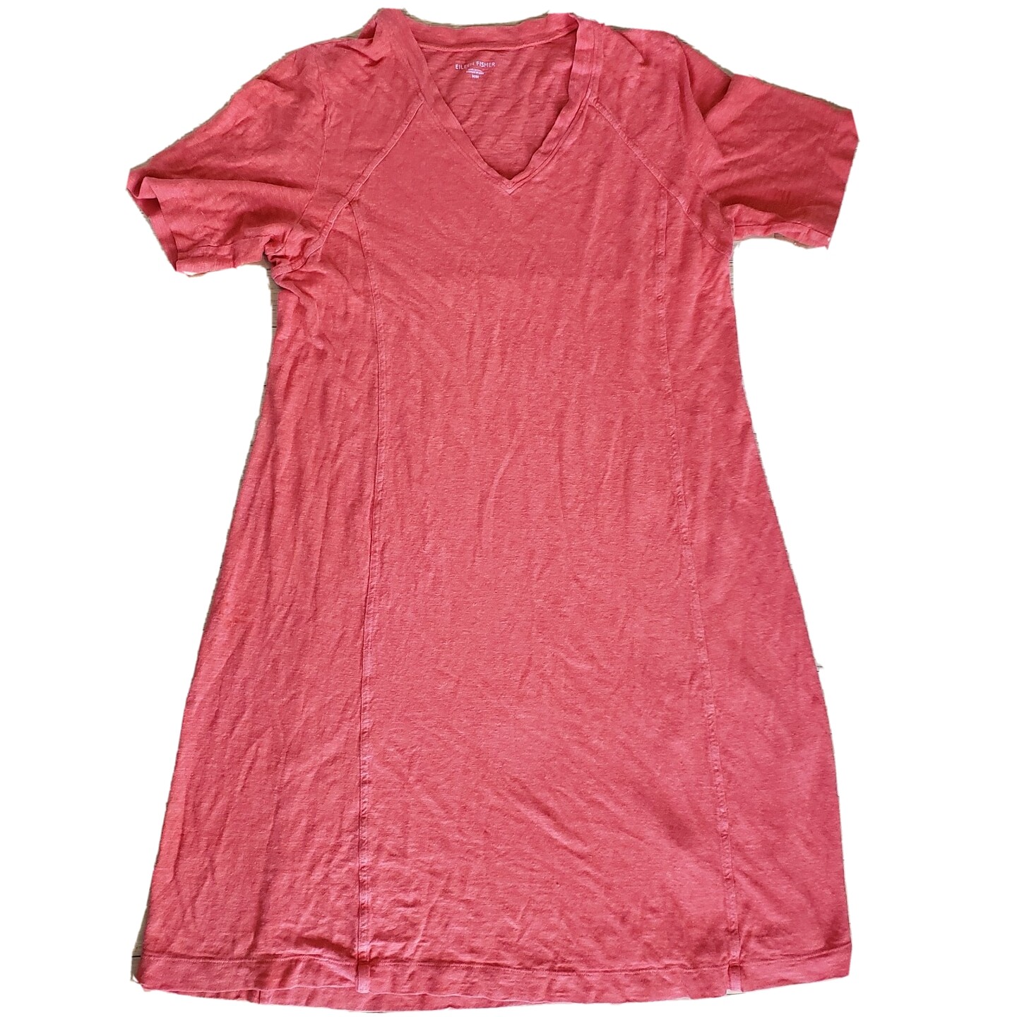 Eileen Fisher Dress M Orange Hemp Cotton Lagenlook Sustainable Minimalist Beachy