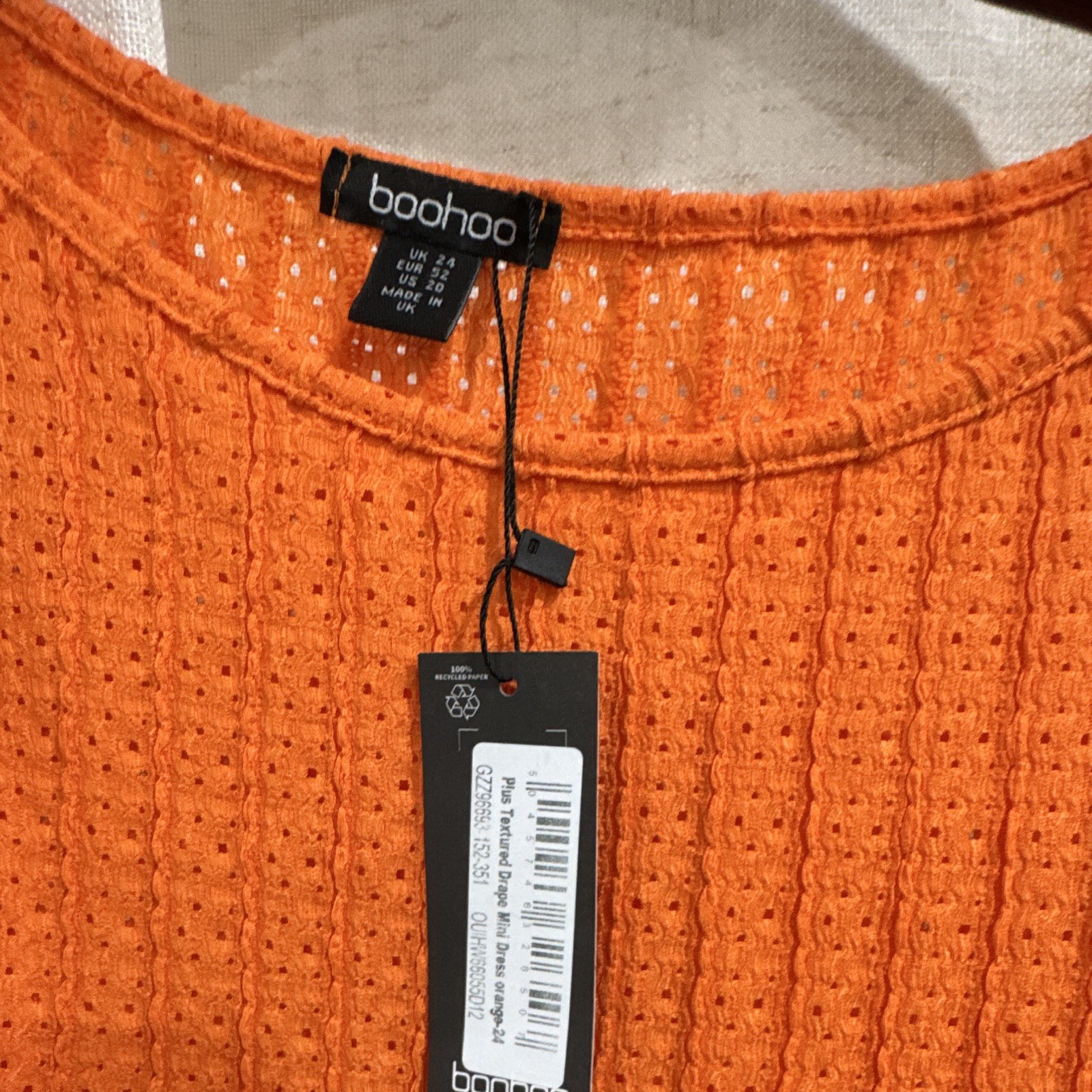 Boohoo Women’s Orange Solid Shift Midi Dress Long Sleeve Round Neck Knit US 20