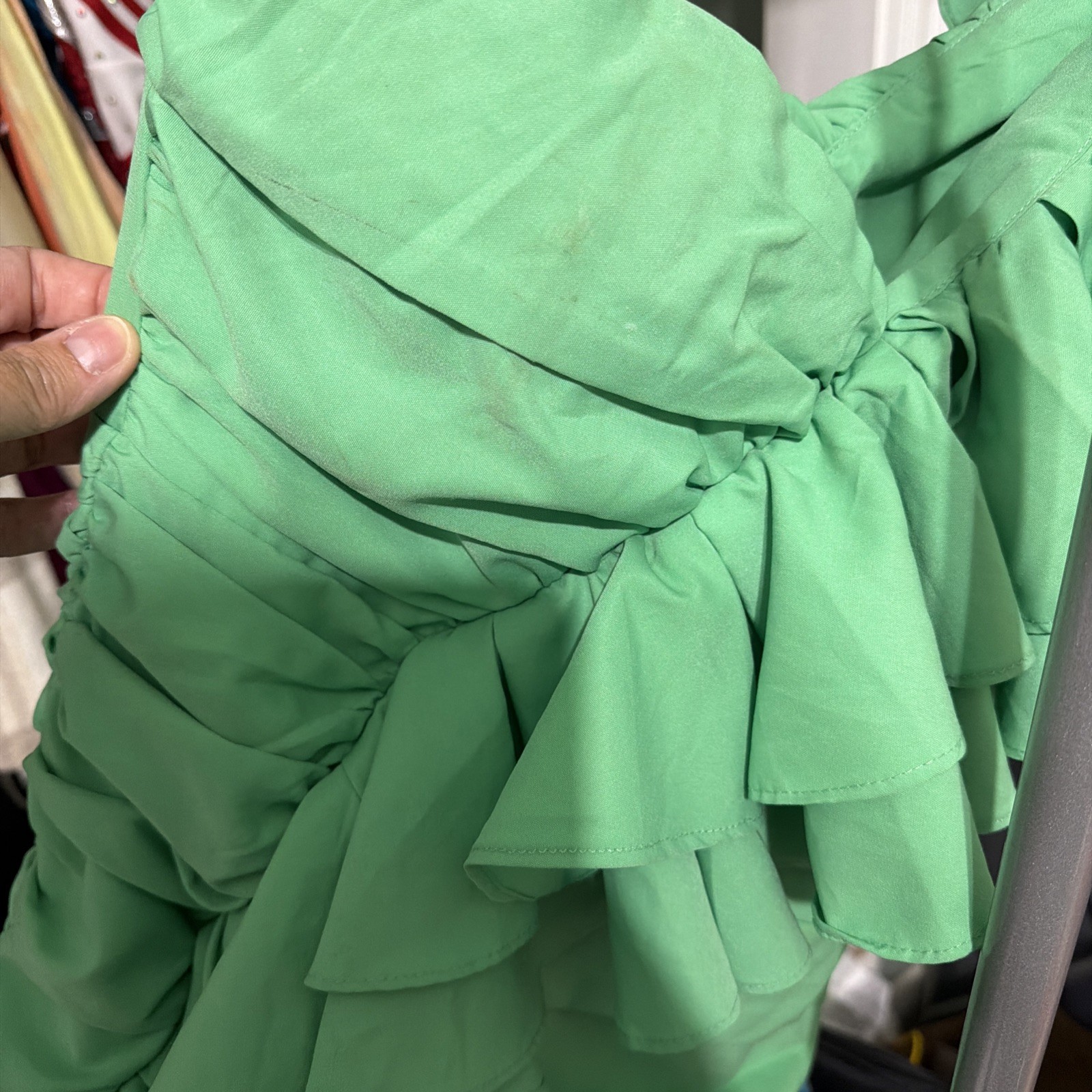 DO+BE Asymmetrical One Shoulder Ruffle Ruched Mini Dress Mint Green Size S