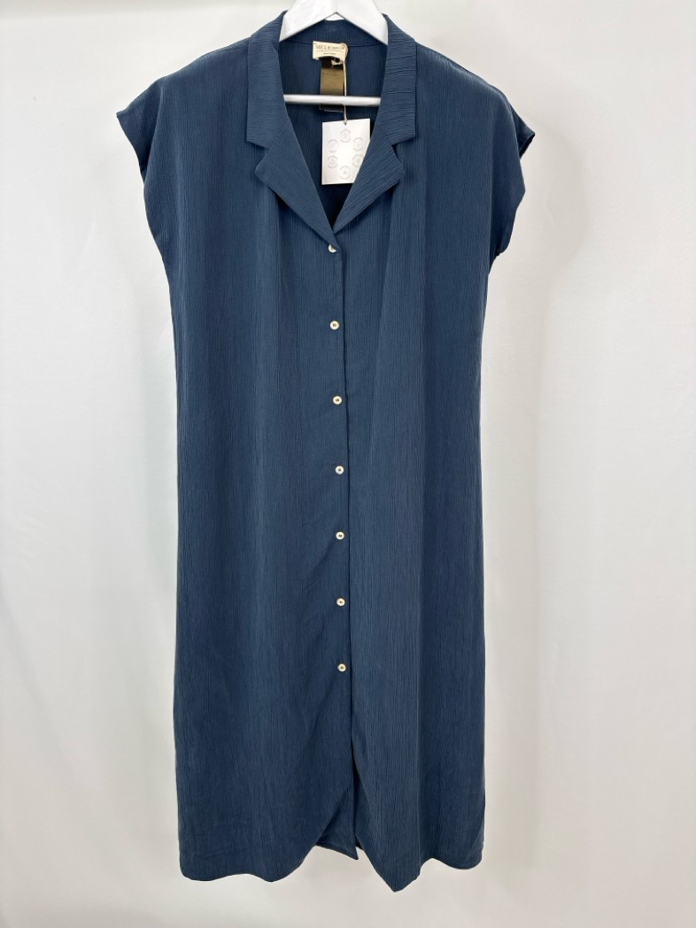 Mus & Bomdon NWT Size S Blue Women Crinkle Midi Shirt Dress Made Spain