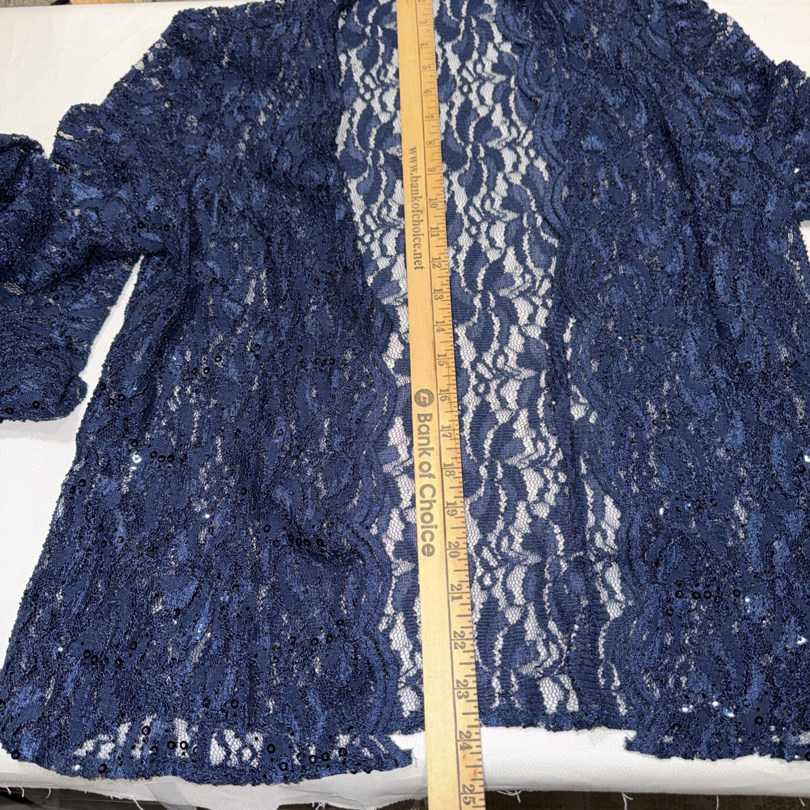 Alex Evenings Dress With Jacket Midi Length Sequin Lace Size 8 Blue Approx 40” L