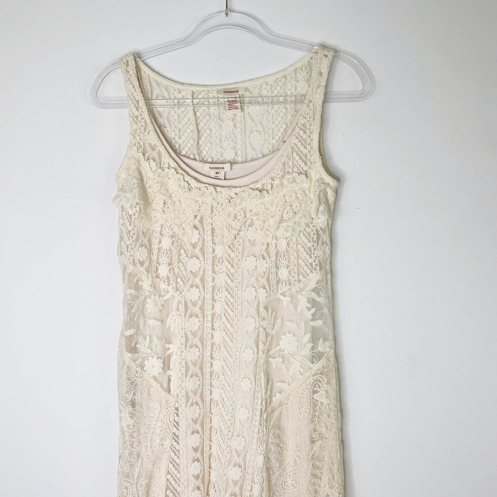 Sundance Ivory Lace Midi Dress Womens Size XS Sleeveless Bohemian Cottagecore