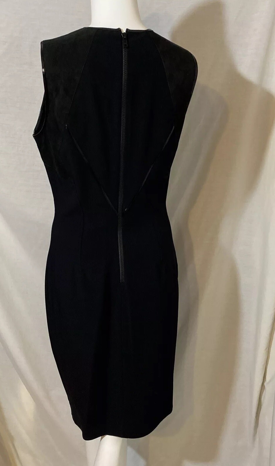 Helmut Lang Black Leather Panel Sleeveless Asymmetric Hem Sheath Dress Size 10