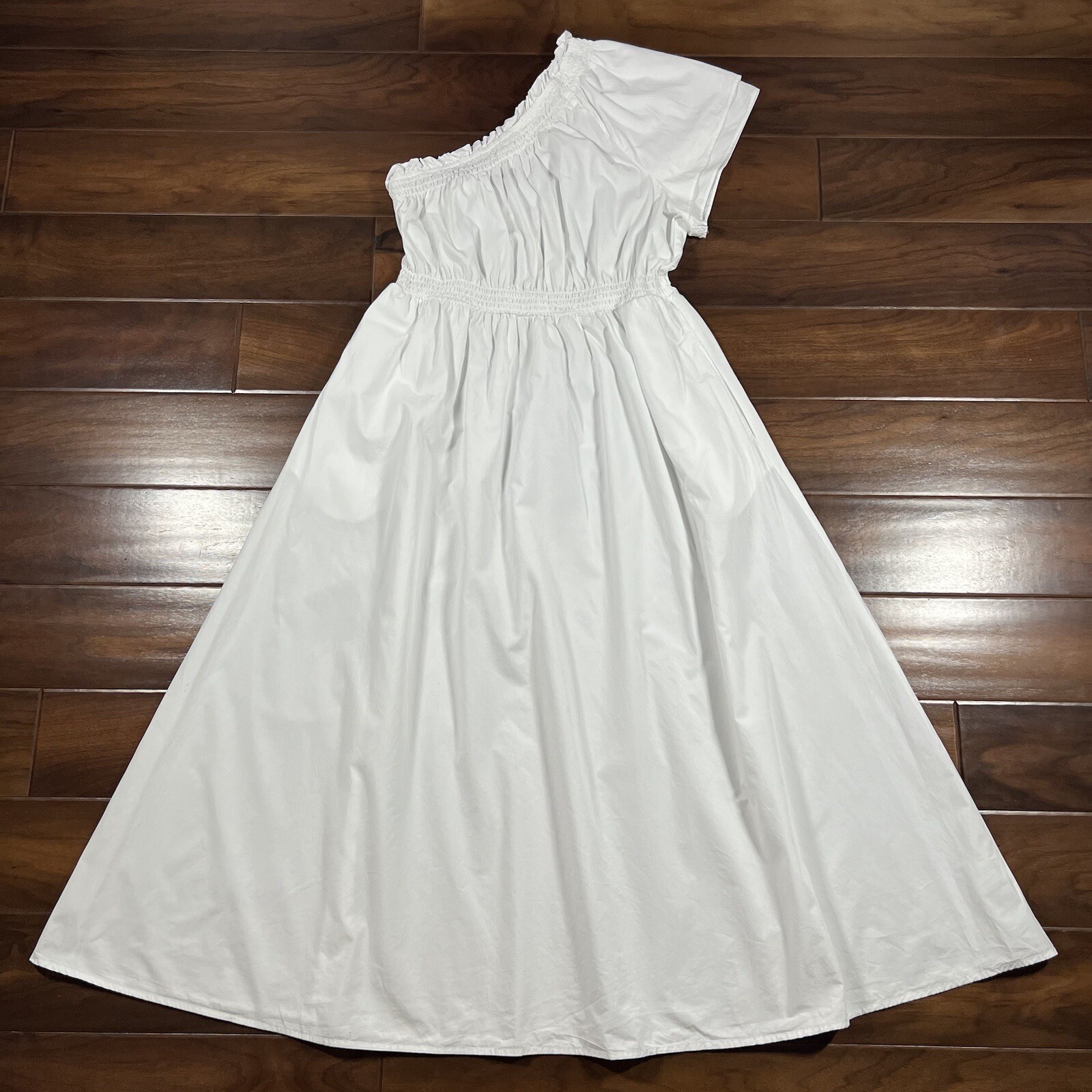 J. Crew Size Medium White Smocked Cotton Poplin One Shoulder Dress BR403