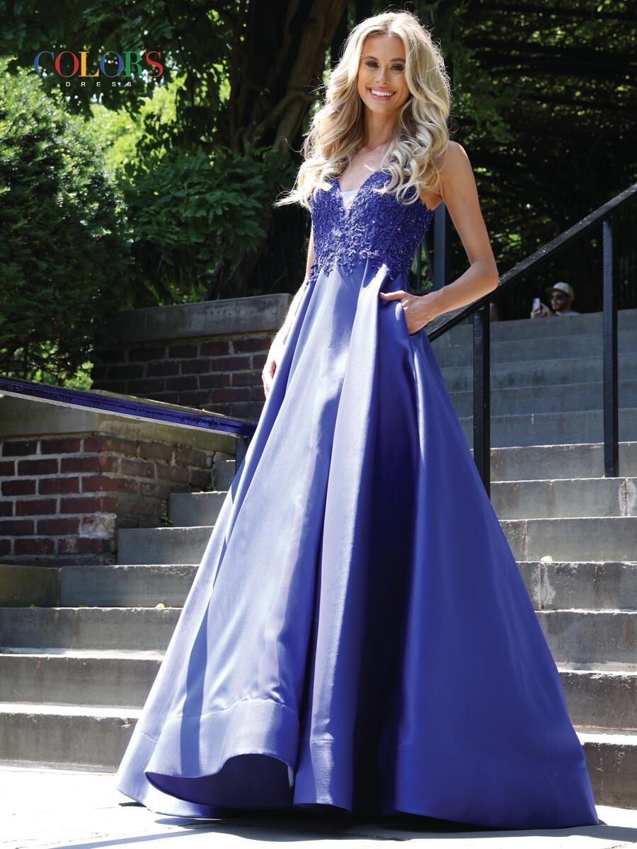COLORS DRESS LACE BODICE A-LINE Mikado Ball Gown, Royal Blue, Size 14, NWT