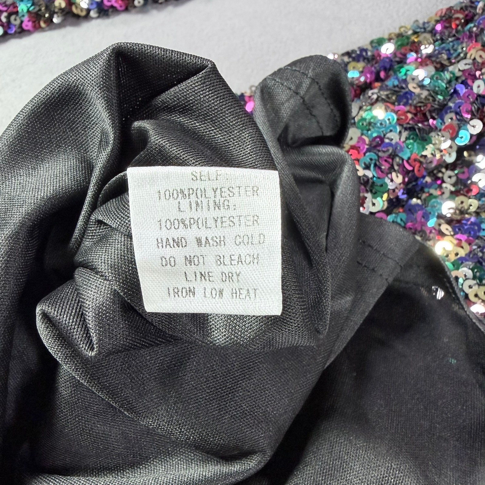 FORE Sequin Mini Dress Womens L Multicolor Open Back Long Sleeve Party Cocktail