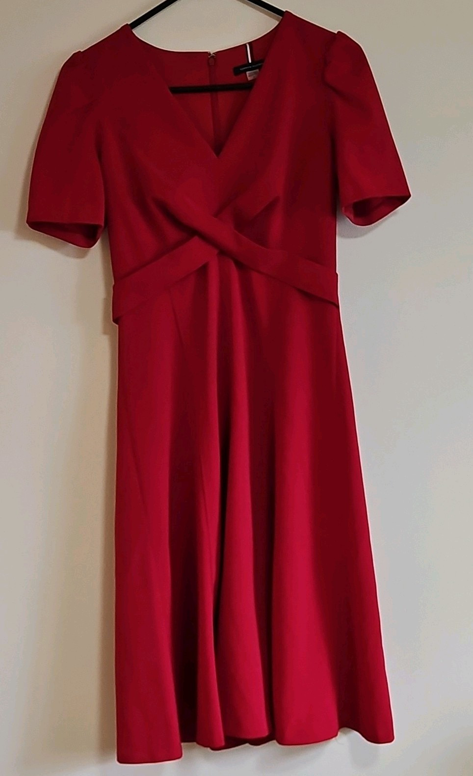 Tommy Hilfiger Red Fit & Flare V-Neck Puff Sleeve Knee Dress Size 4