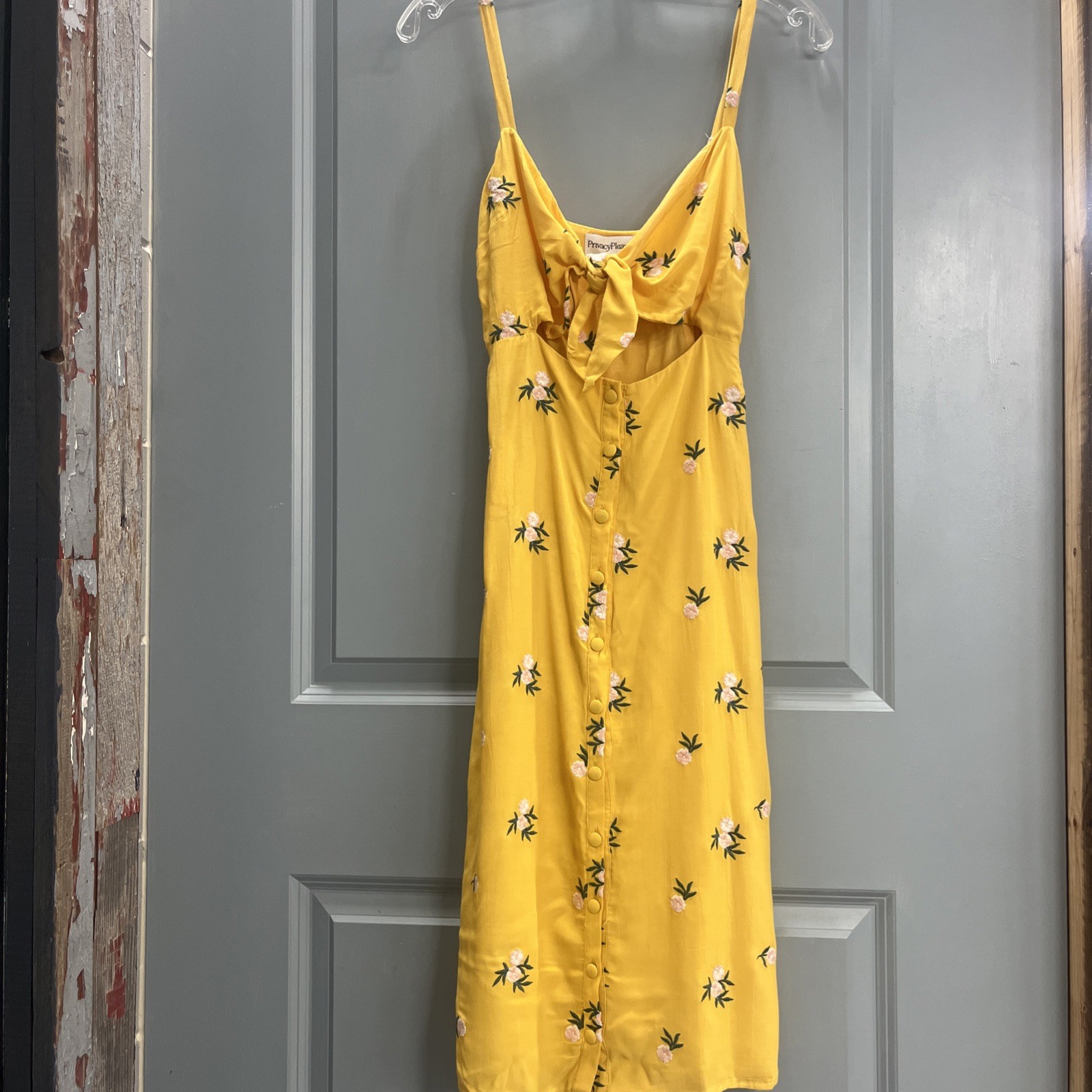 Privacy Please Yellow Flowery Midi Strappy Dress Womens Size S