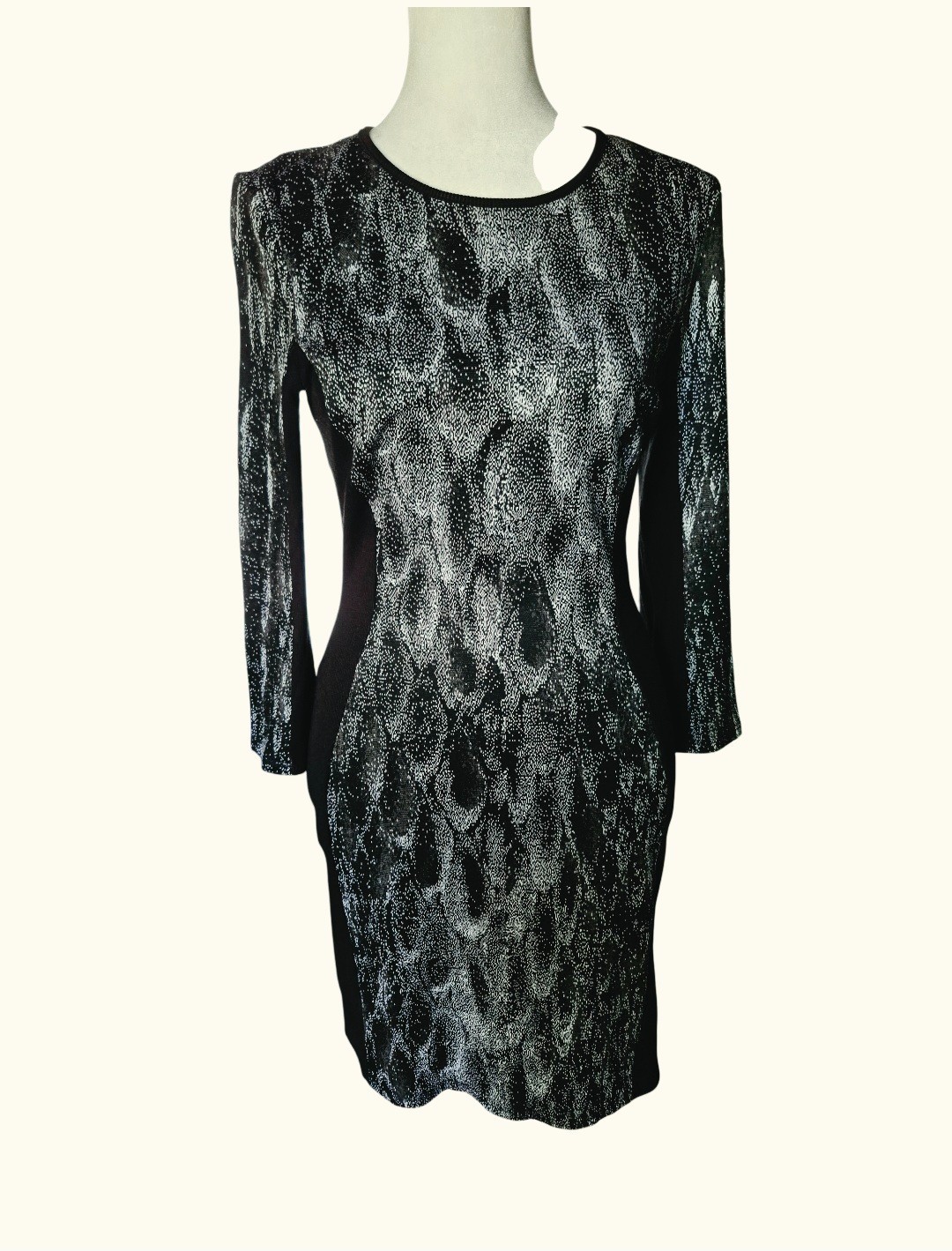 NWT Lanston Women’s S Black & Silver Jacquard Pattern Long Sleeve Dress L-784JA