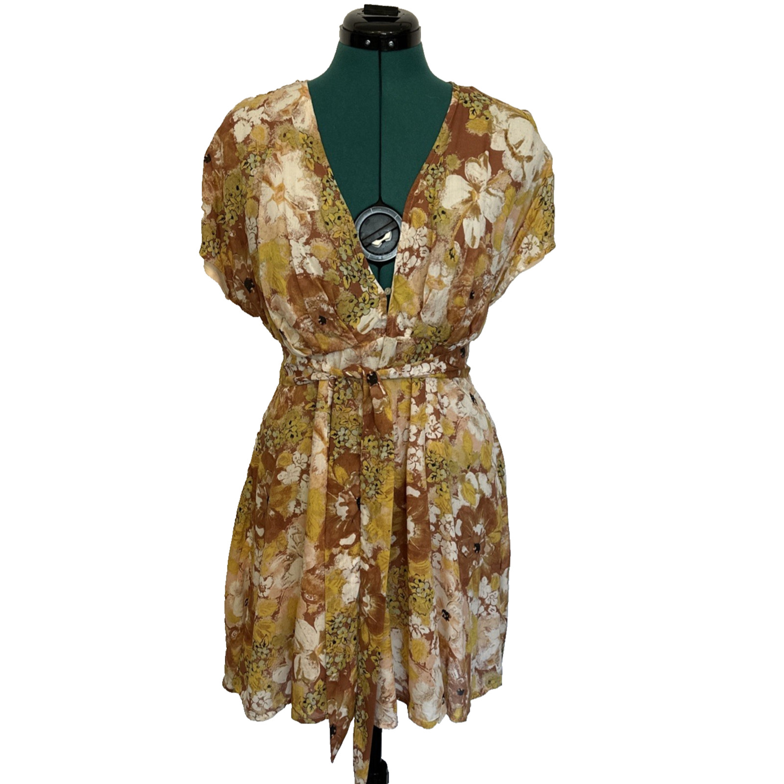 Free People Freddy Cocoa Floral Printed Short Sleeve Mini Dress Size Small
