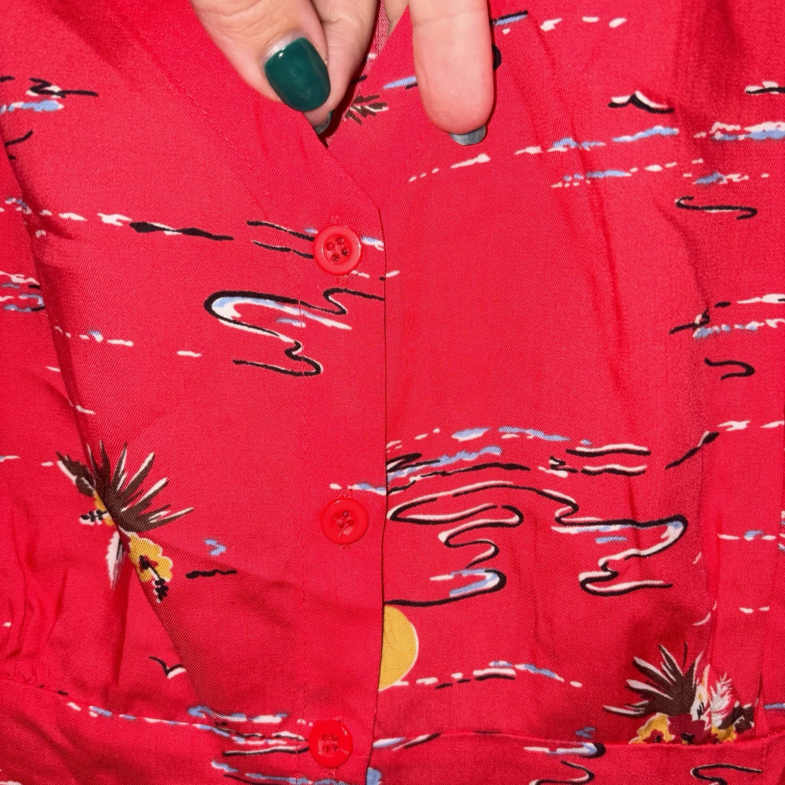 Reformation Denise Button Down Coral Red Fiji Tropical Midi Dress XL