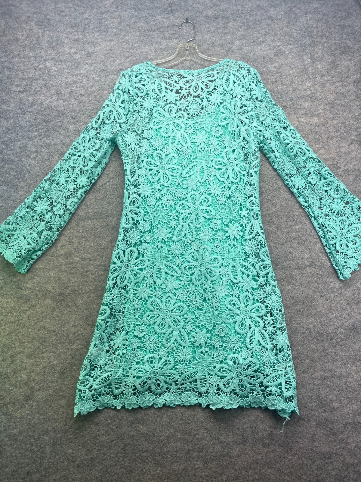 K Jordan Dress Size Large L Turquoise Blue Lace Crochet Layered Knee Length