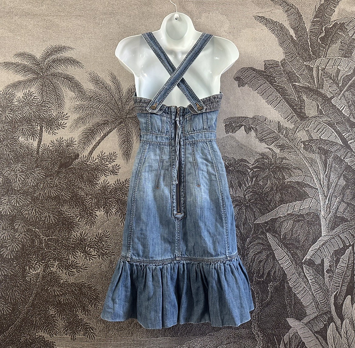 Stunning Vintage Karen Millen Denim Dress UK 10 Blue Flattering Short Bustier