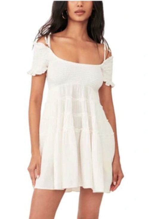 Free People Happy With You Mini Sundress Smocked Off Shoulder Med Coquette Boho