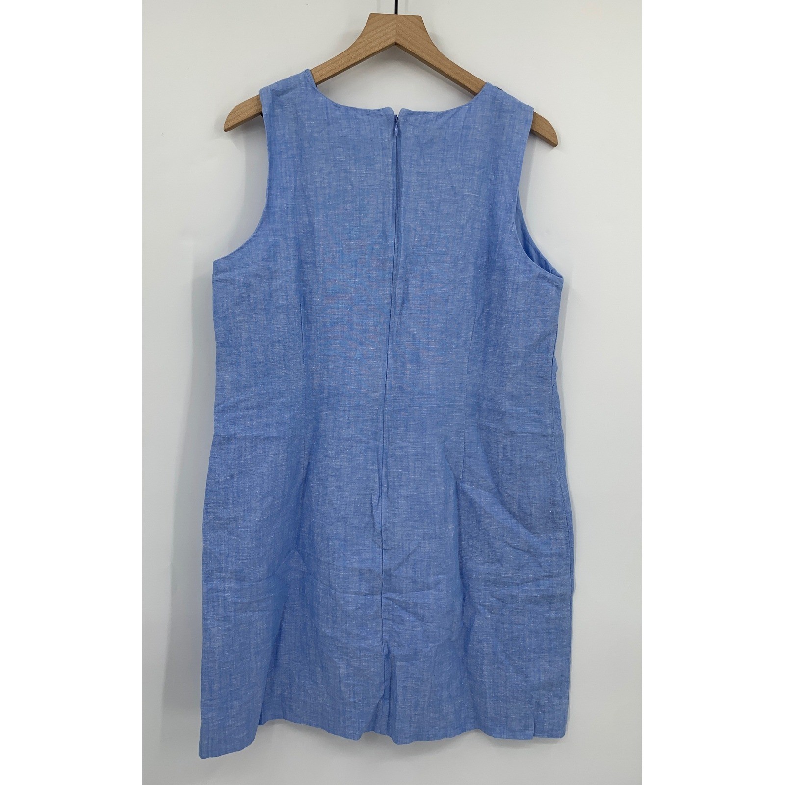 Talbots Dress 16 Petite Blue Butterfly Embroidered Linen Cotton Sleeveless