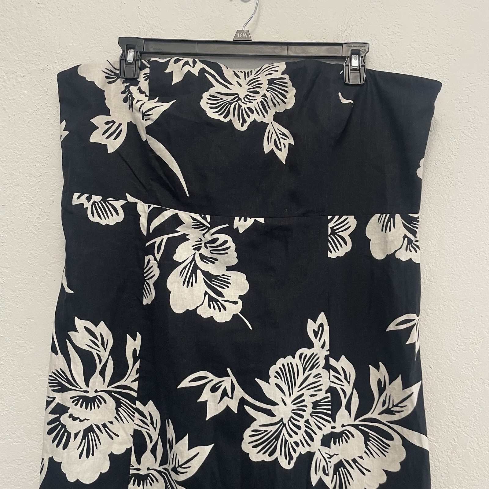 Gap Stretch Tropical Palm Leaf Strapless Fit & Flare Dress Black White Size XXL