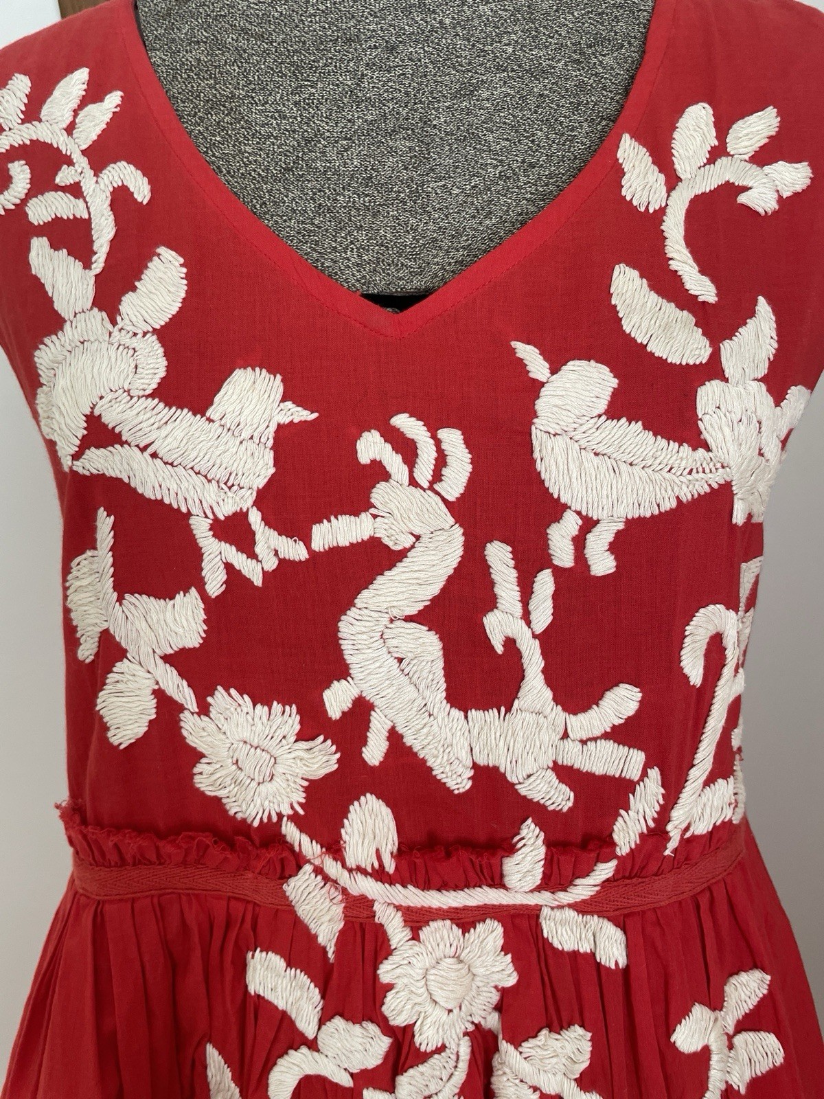Husk Red Mexican Embroidered Boho Dress