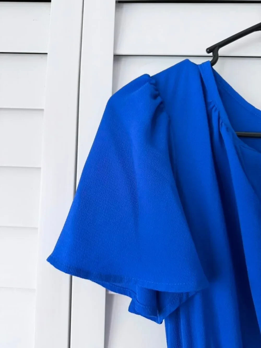 Monteau Los Angeles Royal Blue Maxi Dress Flutter Sleeve Smocked Waist Small