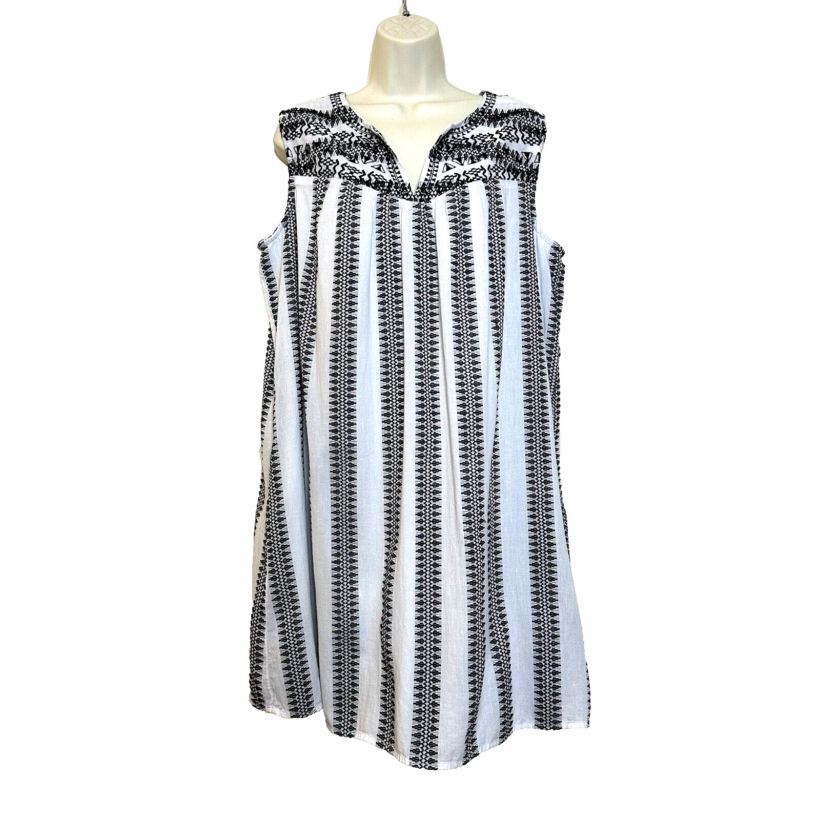 New Directions Black Gray Aztec Striped Petite Lined Shift Dress Women’s PXL