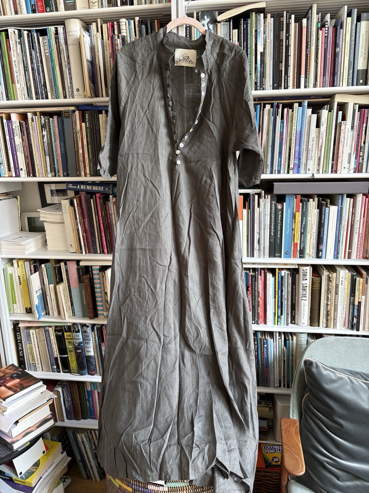 Sugar Candy Mountain Dark Gray L Linen Maxi Dress 3/4 Sleeves