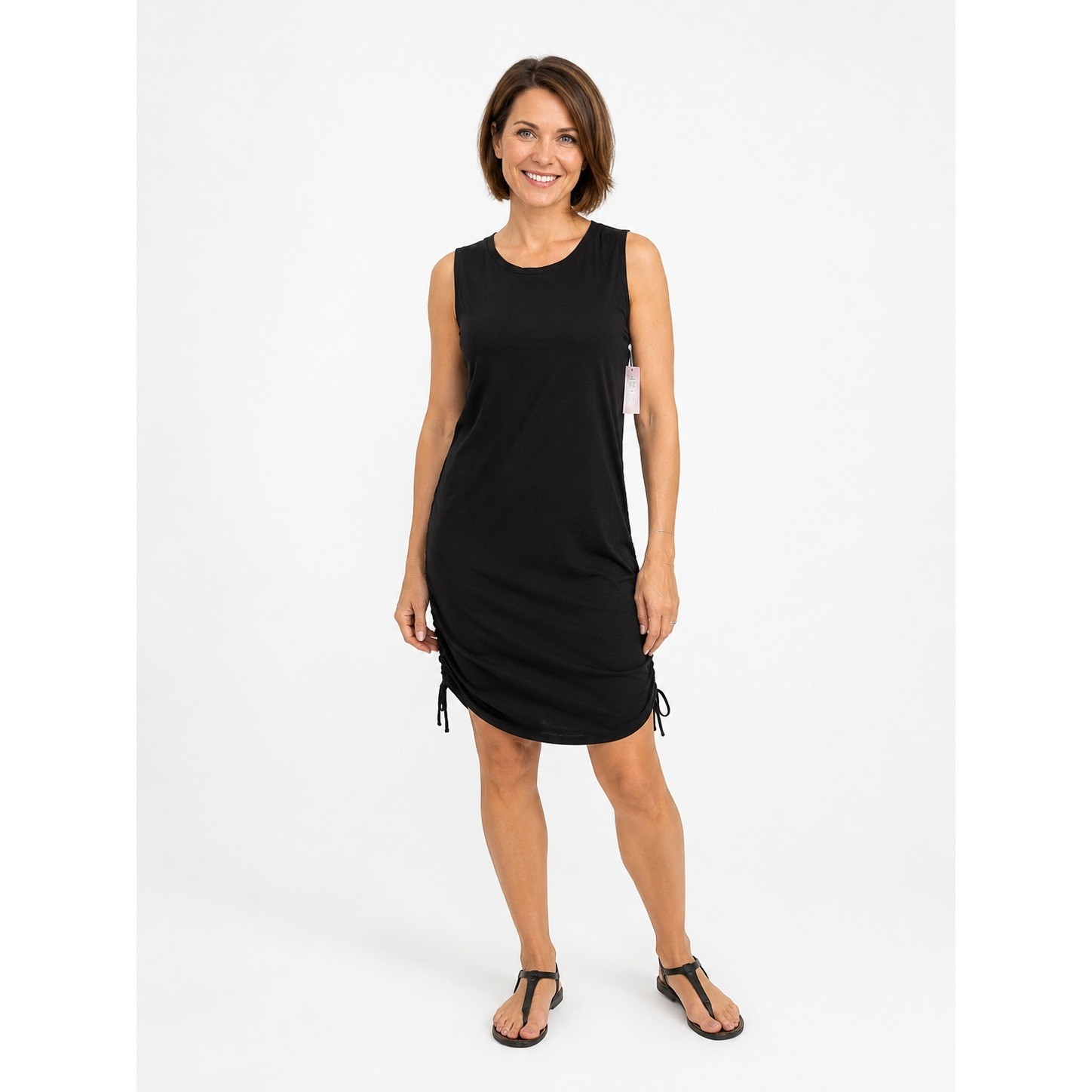PINK Victoria’s Secret Black Sleeveless Drawstring Side Cinch Dress Large NWT