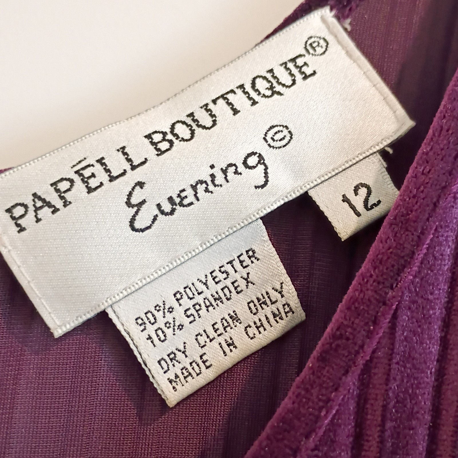 Papell Boutique Plum Polyester Maxi Dress Pleated Buckle Scoop Neck Zip 12