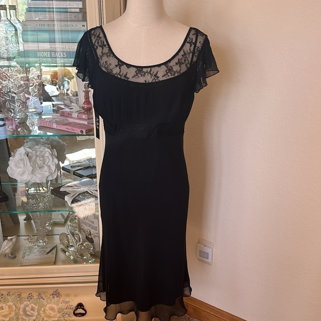 A.B.S. By Allen Schwartz Black Flowy 2 Piece Dress Sz 6