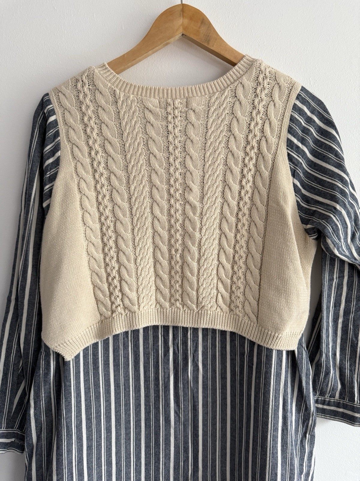 Beams Heart Dress Small Blue Brown White Striped Japan
