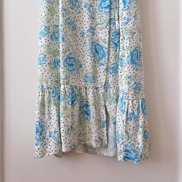 Miss Selfridge Allover Floral Print Cutout Back Wrap Midi Dress Blue Size 12