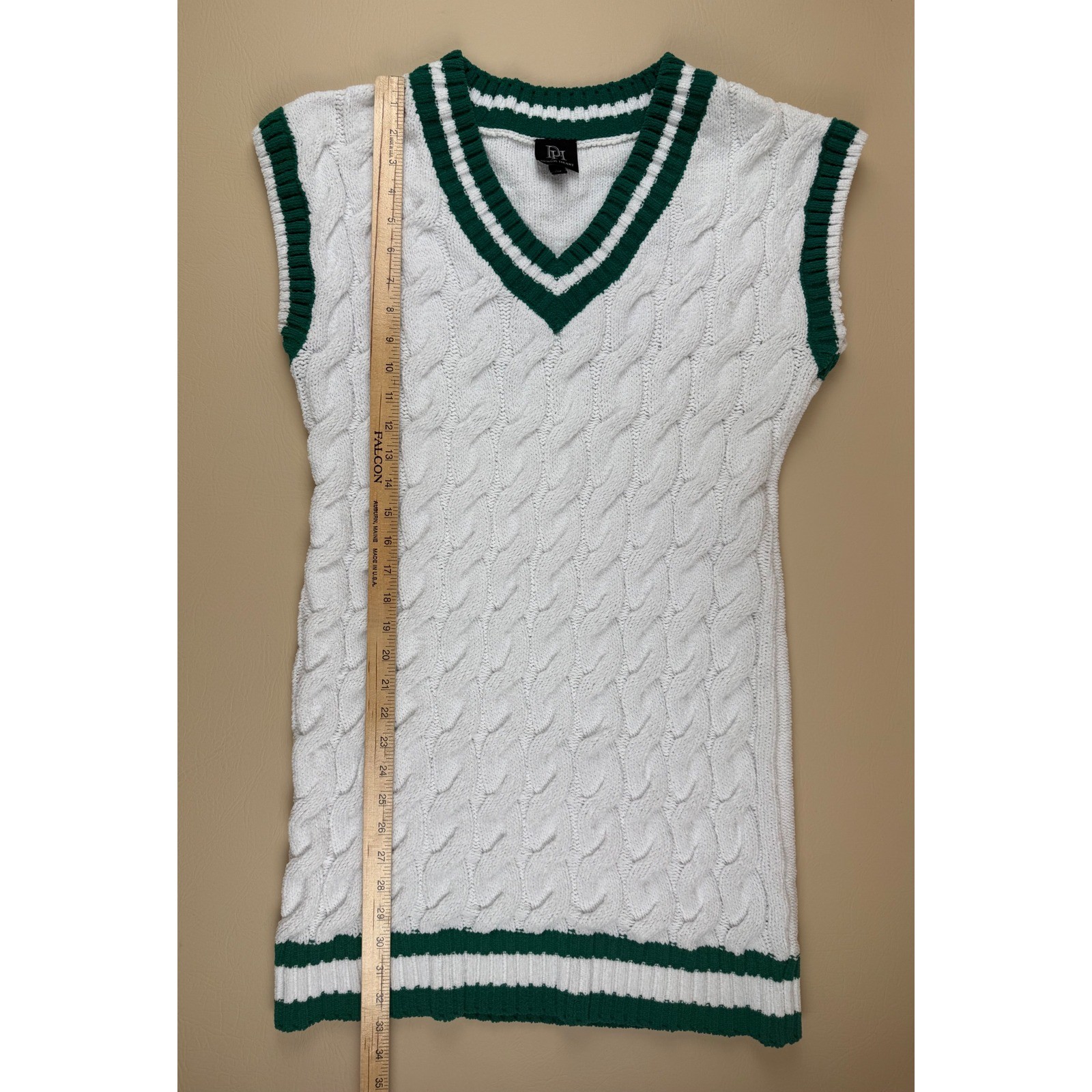 Preppy Varsity Sweater Dress Cable Knit Green Trim Medium Derek Heart